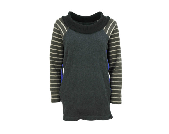 Brown striped sleeve soft raglan sweater with mesh side panels. Size large.